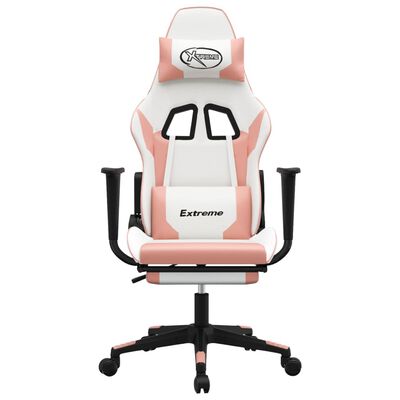 vidaXL Masujący fotel gamingowy z podnóżkiem, biało-różowy, ekoskóra