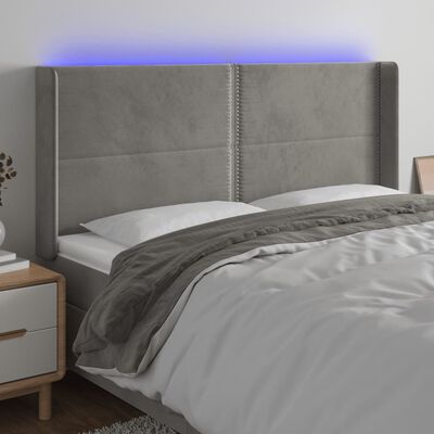 vidaXL Zagłówek do łóżka z LED, jasnoszary, 183x16x118/128 cm, aksamit