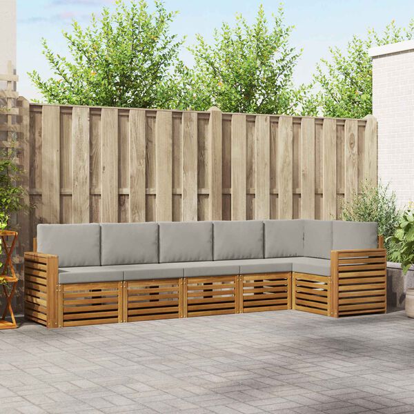 vidaXL Zestaw sofy narożnej z poduszką 6 pcs Naturalny i Jasny Szary