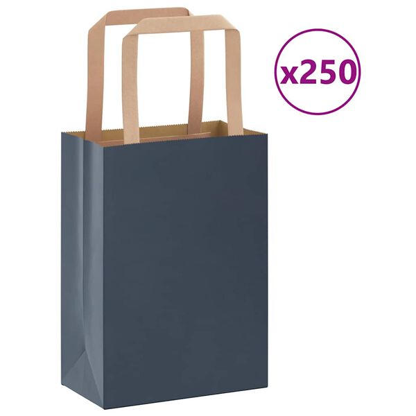 vidaXL Torby papierowe 250 szt. z uchwytami Niebieskie 15x8x21 cm