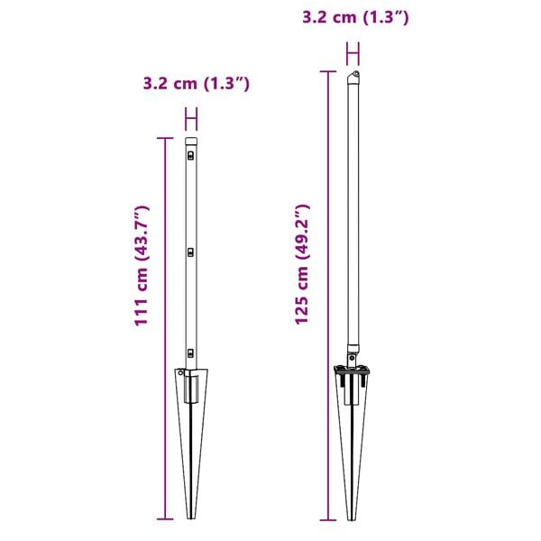 vidaXL Słupek ogrodzeniowy. Inny 26 pcs Szary 3,2 x 3,2 x 80 cm Stal