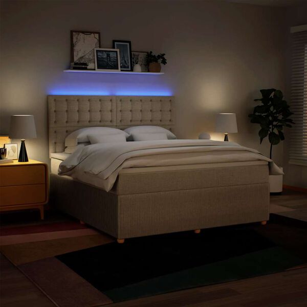 vidaXL Ł&oacute;żko kontynentalne z materacem, kremowe, tkanina, 180x200 cm