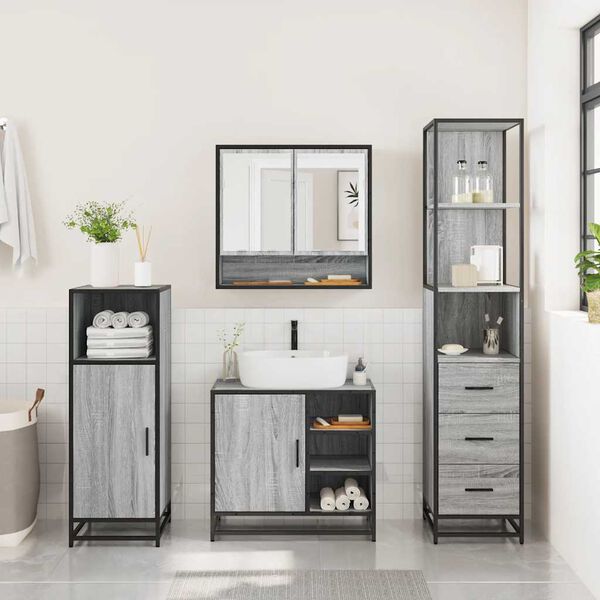 vidaXL 3-częściowy zestaw mebli łazienkowych, szary dąb sonoma