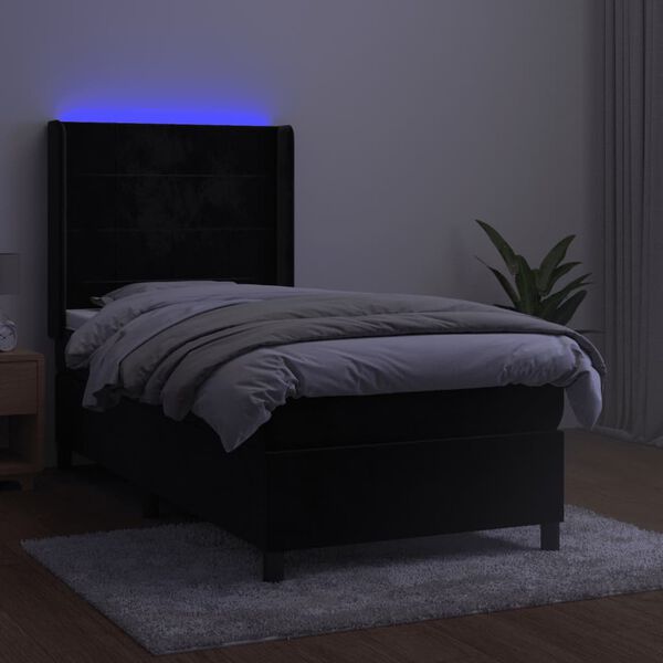 vidaXL Ł&oacute;żko kontynentalne z materacem i LED, czarny aksamit 90x200 cm