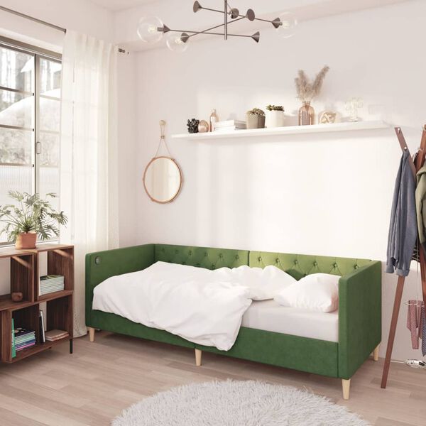 vidaXL Ł&oacute;żko dzienne z materacem i USB, ciemnozielone, 90x200 cm