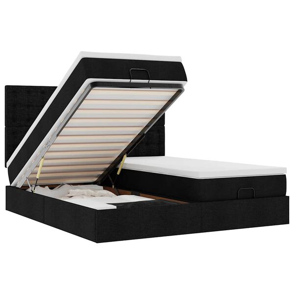 vidaXL Rama łóżka otomana z materacami, czarna, 180x200 cm, tkanina
