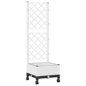 vidaXL Donica ogrodowa z kratką i k&oacute;łkami Biały 40 x 40 x 131,5 cm PP