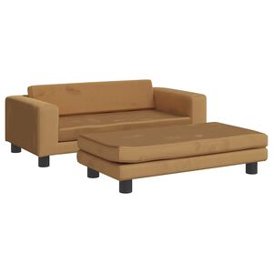 vidaXL Sofa dziecięca z podn&oacute;żkiem, brązowa, 100x50x30 cm, aksamit