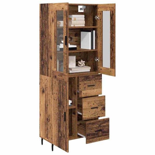 vidaXL Highboard z szufladą 2 pcs Stare drewno Materiał drewnopochodny