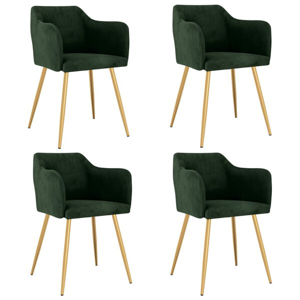 vidaXL Krzesła stołowe, 4 szt., ciemnozielone, obite aksamitem
