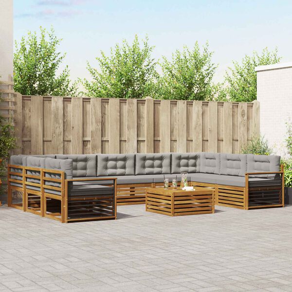 vidaXL Zestaw sof na zewnątrz 10 pcs Naturalny i Jasny Szary