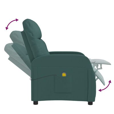 vidaXL Fotel masujący, ciemnozielony, obity tkaniną