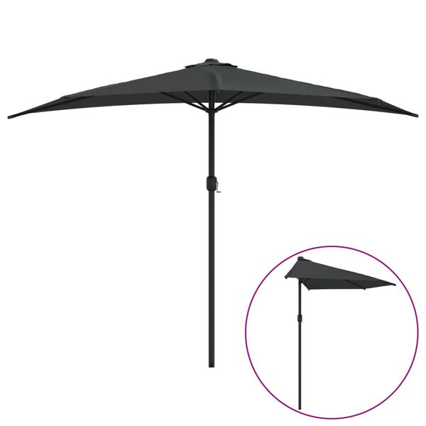 vidaXL Półparasol balkonowy na słupku z aluminium, 300x155cm, antracyt