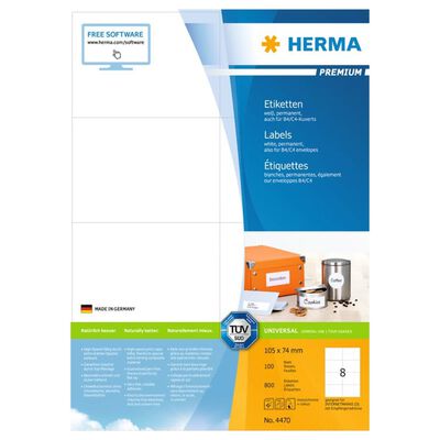 HERMA Etykiety samoprzylepne PREMIUM, 105x74 mm, 100 arkuszy A4