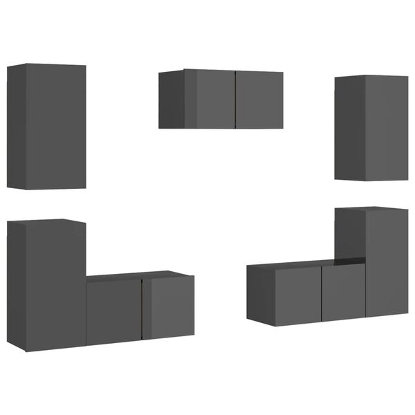 vidaXL 7-cz. zestaw szafek TV, wysoki połysk, szary