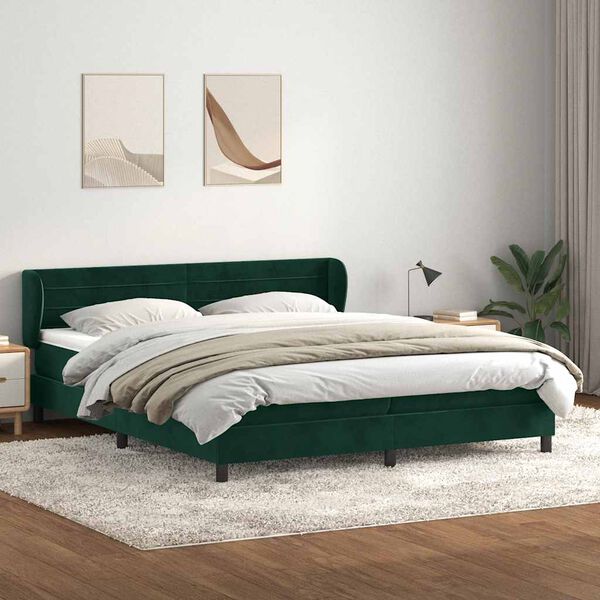 vidaXL Ł&oacute;żko typu Box Spring z materacami Ciemnozielone 180x220 cm