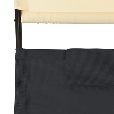 vidaXL Podwójny leżak z baldachimem, tkanina textilene, krem i czerń