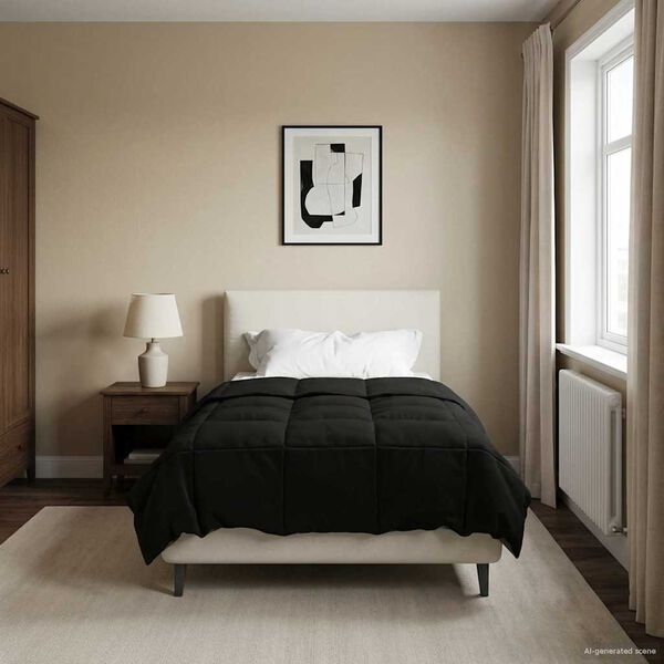 vidaXL Zimowa Kołdra Kwiłtowany Czarny 140 x 220 cm Mikrofibra