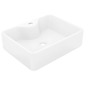 vidaXL Ceramiczna umywalka z otworem na kran, prostokątna, biała