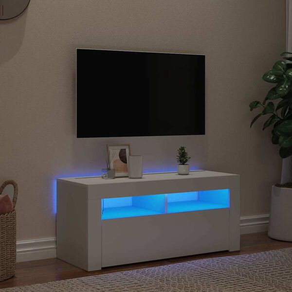 vidaXL Szafka pod TV z oświetleniem LED, biała, 90x35x40 cm