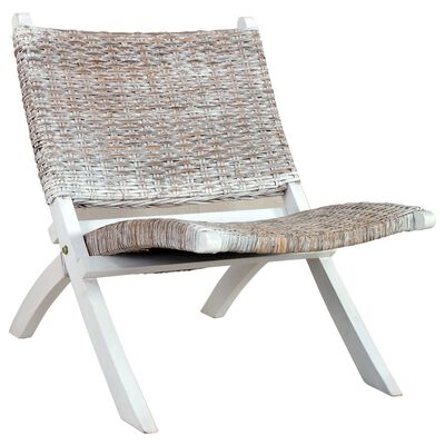 vidaXL Krzesło, białe, naturalny rattan kubu i lite drewno mahoniowe