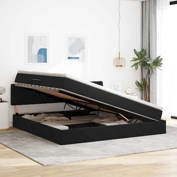 vidaXL Ł&oacute;żko z miejscem na przechowywanie i LED Czarny 200 x 200 cm