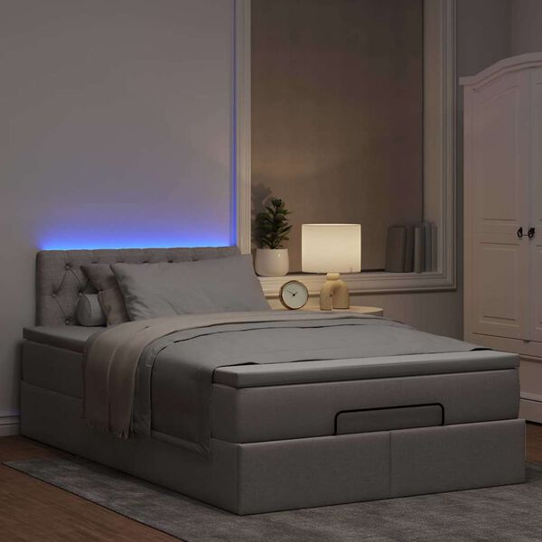vidaXL Ł&oacute;żko otomana z materacem i LED, taupe, 120x190cm, tkanina