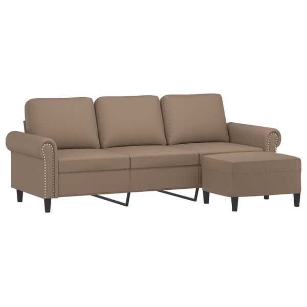 vidaXL 3-osobowa sofa z podn&oacute;żkiem, cappuccino, 180 cm, sztuczna sk&oacute;ra