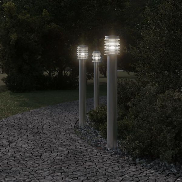 vidaXL Lampa ogrodowa na słupku, srebrna, 100 cm, stal nierdzewna
