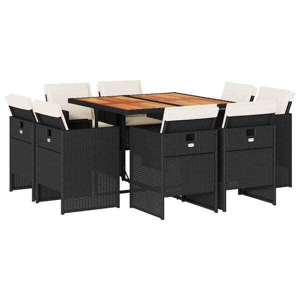vidaXL 9-cz. zestaw mebli ogrodowych z poduszkami, czarny, rattan PE