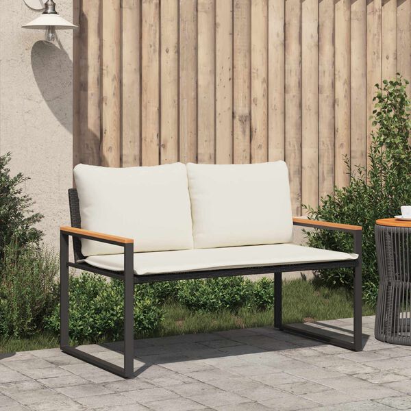 vidaXL ławka z poduszką Czarny i kremowo-biały 115 x 65 x 72 cm rattan