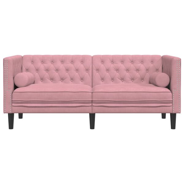 vidaXL Sofa Chesterfield z wałkami, dwuosobowa, różowa, aksamit