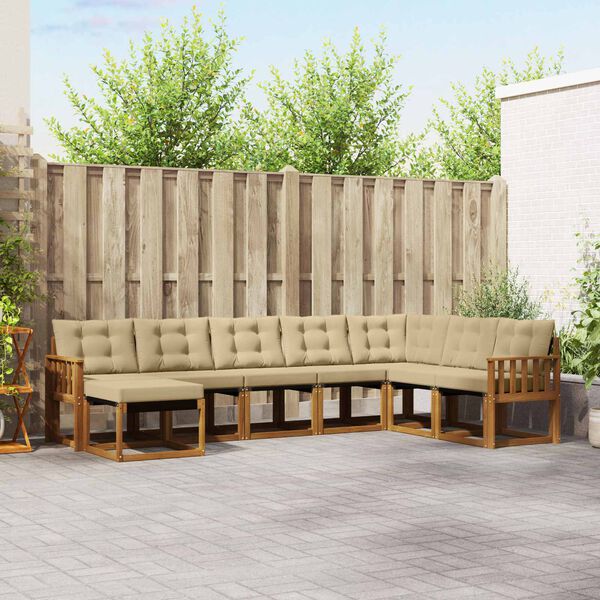 vidaXL Zestaw sof na zewnątrz z poduszką 8 pcs Naturalny i Beżowy