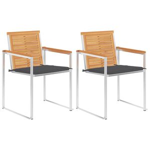 vidaXL Krzesła ogrodowe z poduszkami, 2 szt., drewno tekowe i stal