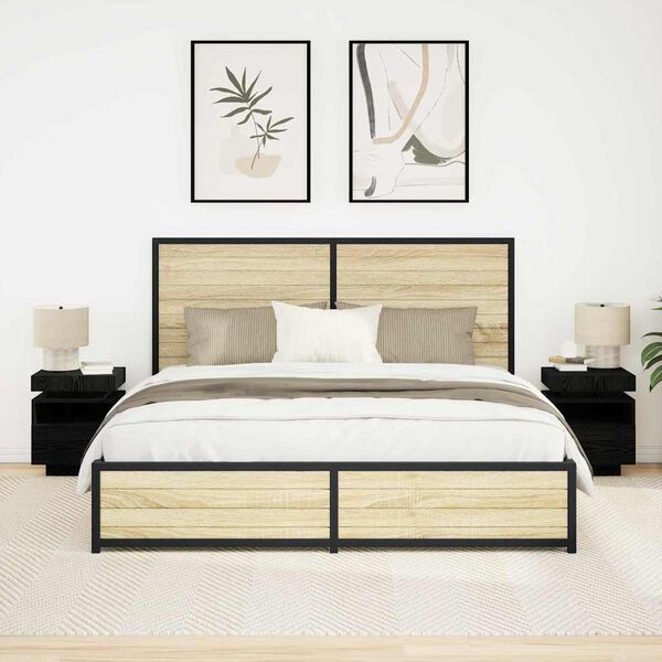 vidaXL Stolik nocny z szufladą 2 pcs Czarny dąb 40 x 39 x 48.5 cm