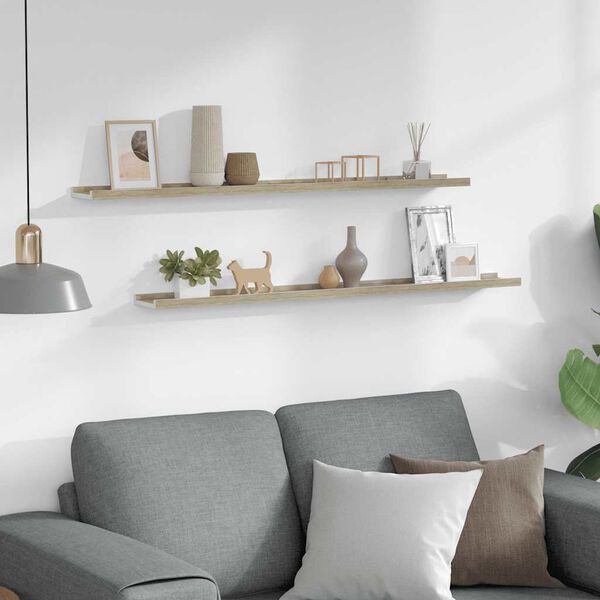 vidaXL P&oacute;łki ścienne, 2 szt., biel i dąb sonoma, 100x9x3 cm