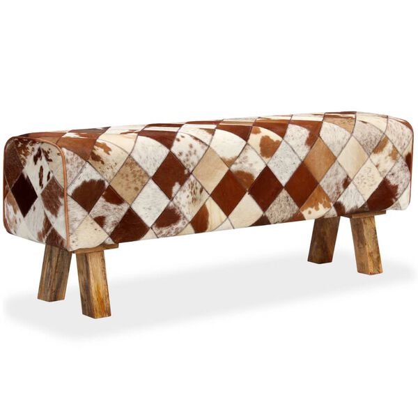 vidaXL Ławka z prawdziwej bydlęcej skóry, diamentowe przeszycia