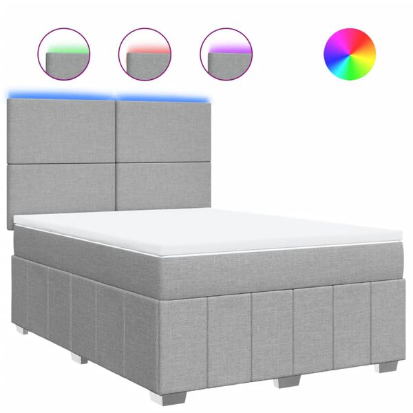 vidaXL Ł&oacute;żko kontynentalne z materacem, jasnoszare 140x200 cm, tkanina