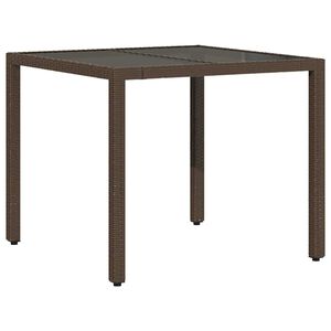 vidaXL St&oacute;ł ogrodowy ze szklanym blatem, brąz, 90x90x75 cm, polirattan