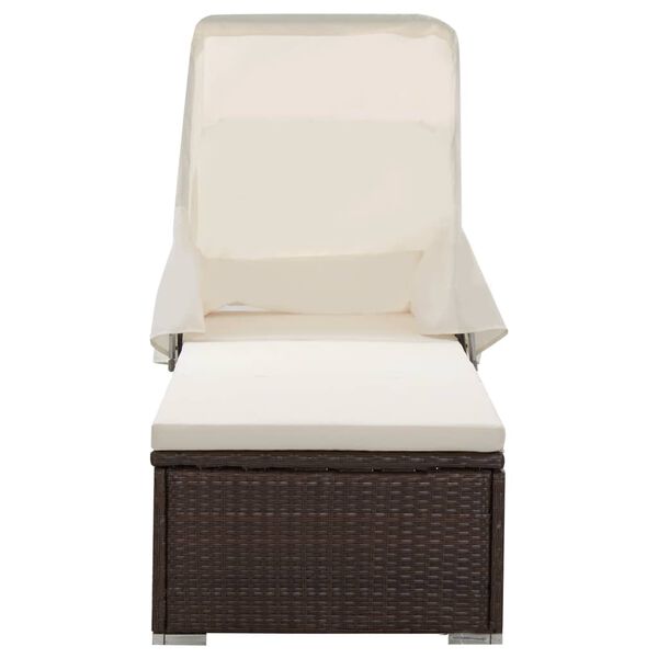 vidaXL Leżak z zadaszeniem i poduszką, polirattanowy, brązowy