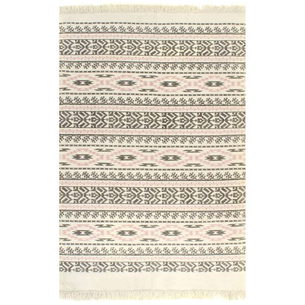 vidaXL Dywan typu kilim, bawełna, 160 x 230 cm, szaro-r&oacute;żowy ze wzorem