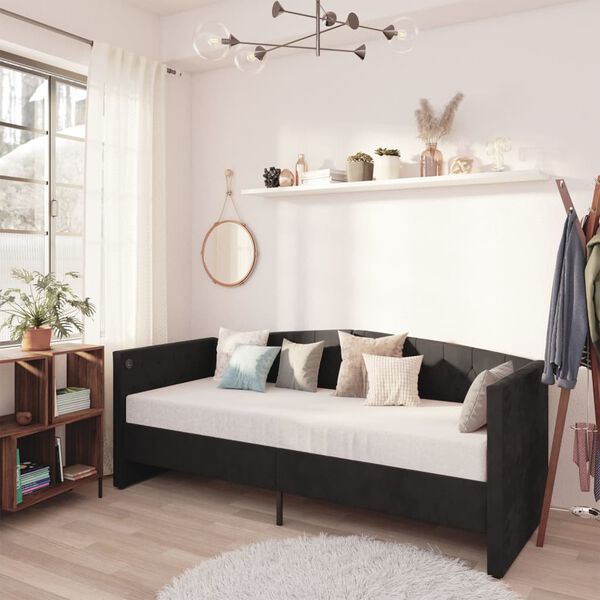 vidaXL Rama ł&oacute;żka, USB, czarna, obita aksamitem, 90x200 cm