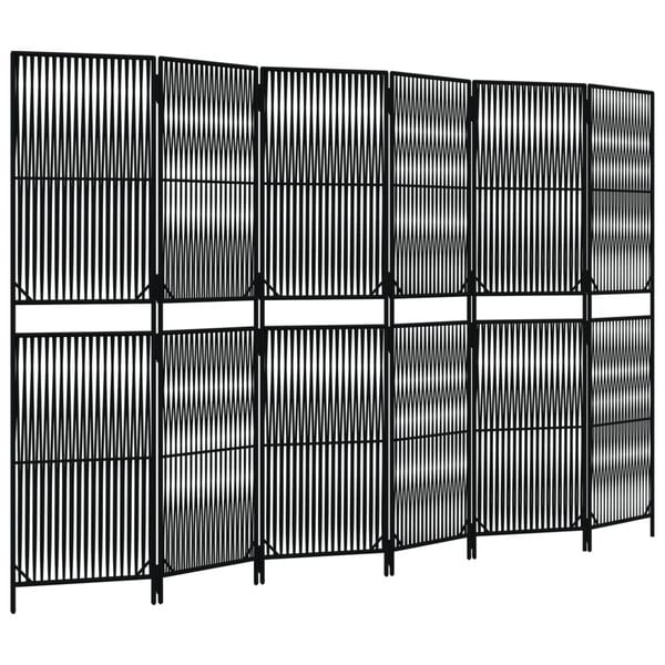 vidaXL Parawan 6-panelowy, czarny, polirattan