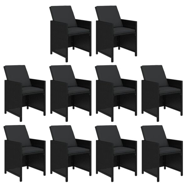 vidaXL 11-cz. zestaw mebli ogrodowych z poduszkami, polirattan, czarny