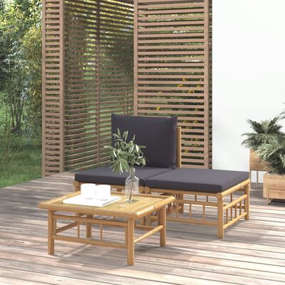 vidaXL 3-cz. zestaw mebli do ogrodu, ciemnoszare poduszki, bambus