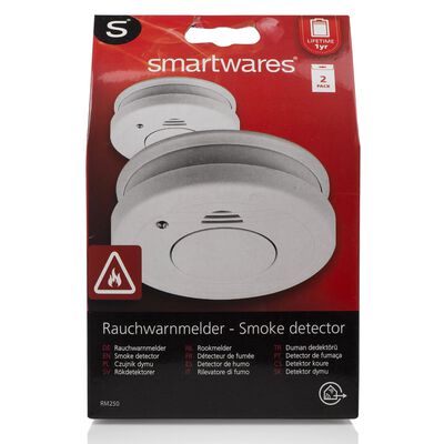 Smartwares Zestaw 2 czujników dymu z alarmem, 10x10x3,5 cm, biały