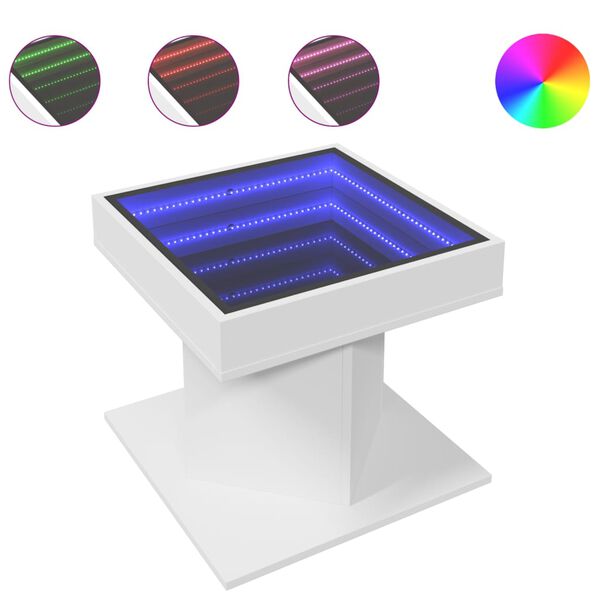 vidaXL Stolik kawowy z LED, biały 50x50x45 cm, materiał drewnopochodny