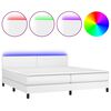 vidaXL Ł&oacute;żko kontynentalne z materacem i LED, biała ekosk&oacute;ra 200x200cm