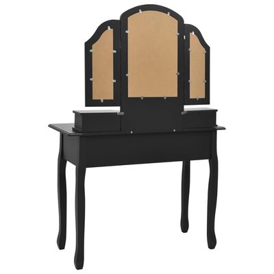 vidaXL Toaletka ze stołkiem, czarna, 100x40x146 cm, drewno paulowni