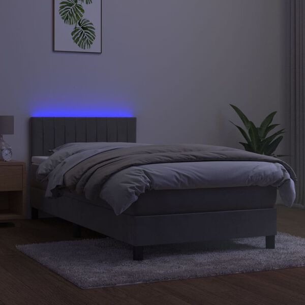 vidaXL Ł&oacute;żko kontynentalne z materacem i LED, szare 90x190 cm, aksamit